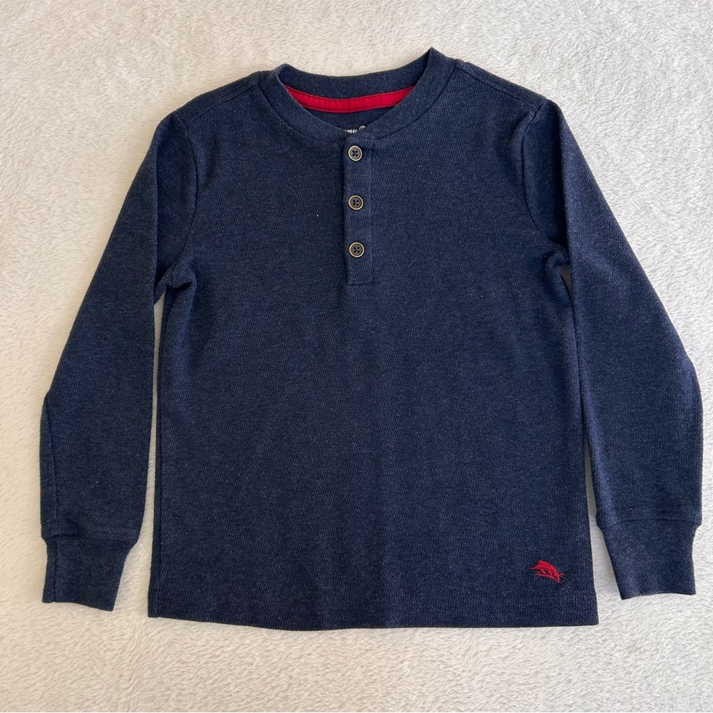 Tommy Bahama Kids Boys Shirt Small 5/6 Blue Henley Long Sleeve Thermal Pullover